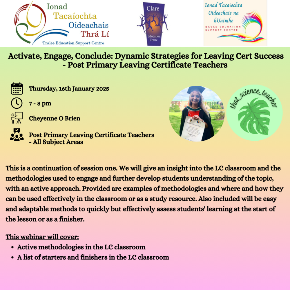SP25-24 Activate, Engage, Conclude: Dynamic Strategies for Leaving Cert Success - PP Leaving Cert Teachers