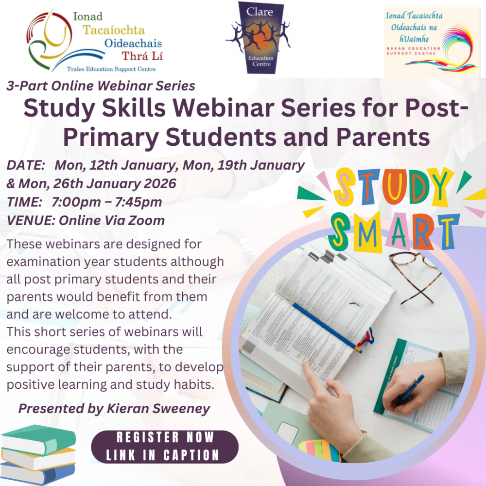 SP26-01 Study Skills Webinar Series for Post-Primary Students and Parents