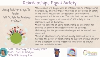 SP262-22 Relationships Equal Safety! Using Relationships To Foster Felt Safety In Anxious Children (P) (SNAs)