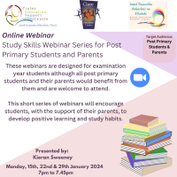 SP24-001 Study Skills Webinar Series for Post Primary Students and Parents 